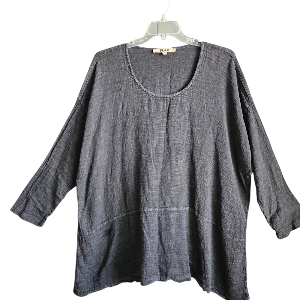 Flax Womens Charcoal Linen Blend Tunic Blouse Sz Med Lagenlook Flowy Artsy